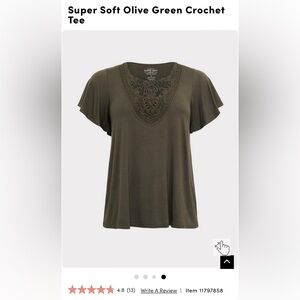 Torrid Super Soft Olive Green Crochet Tee